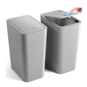 Bathroom Trash Can with Lid, 2 Pack 4 Gallons/15 Liters Garbage Can with Pop-Up Lid, Small Plastic Trash Can, Slim Trash Bin Waste Basket for Bathroom, Bedroom, Office, Living Room(Grey)