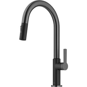 KRAUS Oletto High-Arc Single Handle Pull-Down Kitchen Sink Faucets in Spot Free Black Stainless Steel, Kitchen Faucets with Pull Down Sprayer, KPF-2820MBSFSB
