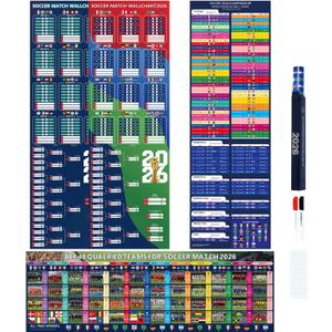 2026 World Soccer Tournament Schedule Poster Set Dry Erase(3PCS), 4013 Inches Double-Sided Schedule Poster with Group Stage, Knockout Rounds, Team Profiles, and Match Details for All 104 Games, 2026 Soccer Tournament Wallchart for Home, Bar, Party Decorations