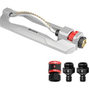 Eden 96218 Heavy Duty Turbo Oscillating Sprinkler, Covers Up to 3,700 sq. ft., 18 Brass Nozzles, Weighted Aluminum Base, Adjustable Range, Quick Connect Bundle, Silver, Red, Black Eden 96218 Heavy Duty Turbo Oscillating Sprinkler, Covers Up to 3,700 sq. ft., 18 Brass Nozzles, Weighted Aluminum Base, Adjustable Range, Quick Connect Bundle, Silver, Red, Black