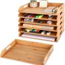 AceOrbit 6 Pcs Stackable Paper Tray Bamboo Wood Desk Organizer Letter Tray 6 Tier Wooden File Organizer Desk Shelf for Documents, Letter Sorter, Envelopes and Magazine Holder