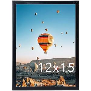 JCJMY 12x15 inch Picture Frame, Horizontal and Vertical Formats for Wall Hanging, 12 x 15 Wall Gallery Poster Photo Frame with Shatter Resistant Plexiglass, Black AND Random 3 Picture. (Pack of 4)