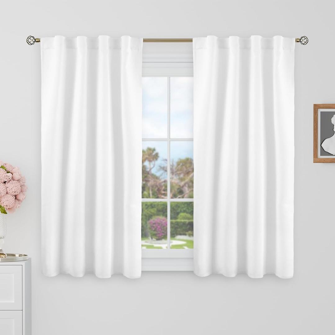 BGment Blackout Curtains 40 Inch Length for Small Window - 38 x 40 inch Curtains Rod Pocket and Back Tab Thermal Room Darkening Curtains for Kitchen/Cafe Room, 2 Window Panels, Pure White