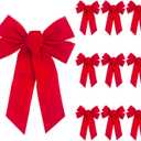 Red Christmas Bows Decorations, Red Velvet Bows for Christmas Tree, 10 PCS 9x13 Large Bow Ornaments for Xmas Tree, Cabinets, Wreaths Garland, Indoor Outdoor Decor, Front Door, Stairs Fence Fireplace