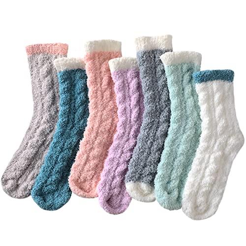 Nimalpal 7 Pairs Fuzzy Winter Socks for Women - Cozy, Fluffy, Warm Slipper Socks