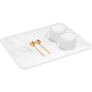 Large Stone Dish Drying Mats for Kitchen Counter, 23.15"(L)×15"(W), Super Absorbent Quick Dry Dish Drying Mat, Eco-Friendly Diatomaceous Earth Mat with Non-Slip Pad for Bottles Dishes (White Marble)