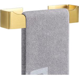 NearMoon Self Adhesive Hand Towel Holder/Towel Ring, Stainless Steel Hand Towel Bar Rustproof Stick on Wall-Towel Rack for Bathroom/Kitchen, Square Sticky and Wall Mounted (9 Inch, Brushed Gold)