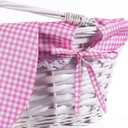 Hushee Easter Willow Gift Basket 11"7" Easter Wicker Bunny Baskets with Folding Handle Plaid Liners for Kids Toys Eggs Hunt Wood Bunny Bucket Decorations(Pink and White Plaid)