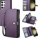 TwoHead for Samsung Galaxy S23 Ultra Wallet Case with Card Holder & Detachable Magnetic Phone Case for Galaxy S23 Ultra,PU Leather Shockproof Protective Phone Cover Wallet(6.8 in,Deep Purple)