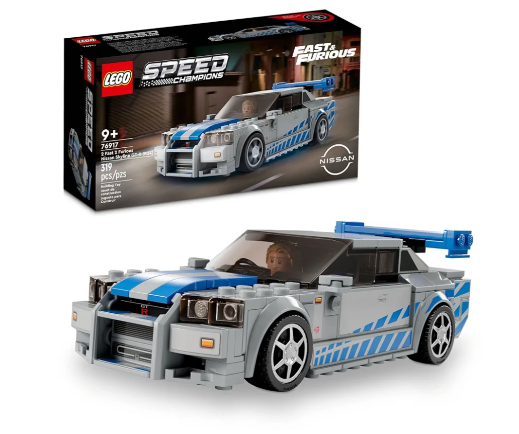 LEGO Speed Champions 2 Fast 2 Furious Nissan Skyline GT-R (R34), Race Car Toy Model Building Kit, Collectible with Racer Minifigure, 2023 Set for Kids, Boys and Girls Ages 9 and Up 76917