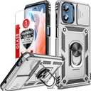 LeYi for Motorola G Play 2024 Case, Moto G Play 2024 Phone Case with Screen Protector and Slide Camera Cover, Military-Grade Protective Cell Case with Ring Kickstand Funda para Moto GPlay 4G, Silver