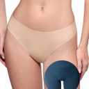 LUCKMEEY Cotton Thongs for Women Seamless Thongs for Women No Show Thong Panty Liners Workout G-String Thongs Underwear (Small, Oatmilk Skin)