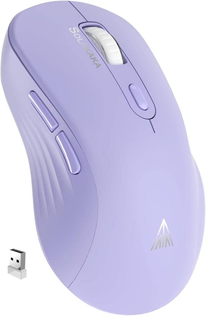 SOLAKAKA SM66 Purple Silent Dual Mode Bluetooth Wireless Mouse for Laptop, Adjustable 4800 DPI, Rechargeable Computer Mouse Wireless