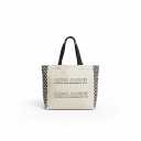 2 Medium tote bags, beige, black logo, black strap