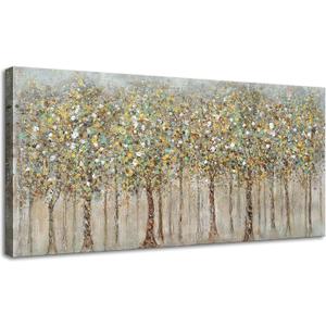 Colorful Trees Canvas Wall Art, Abstract Natural Plant Painting Decor Vintage Landscape Picture Framed Artwork Poster for Living Room, Office Home Decoration - 24" x 48"