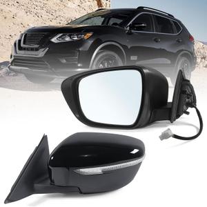 Left Driver Side Mirror Assembly Fits 2017 2018 2019 2020 Nissan Rogue with Power Glass Heated and Turn Signal Match Black Replace NI1320287(7Pins) (L-7Pins)