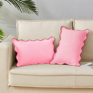 Scalloped Throw Pillow Covers | Decorative Couch Pillows | Boho Sytle for Living Room | for Valentines Day (Pink, 12x20 Inch)