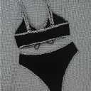 SOLY HUX Women's 2 Piece Striped Bikini Set Tie Front Swimsuit Bathing Suit (Black, S)