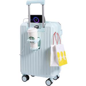 Carry-on Luggage with Cup Holder & USB Charging Port, Hard Side Luggage with Spinner Wheels, Lightweight Luggage for Travel, Business, School, Blue, Carry-On 20-Inch, Leisure travel