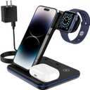 3 in 1 Wireless Charging Station for Apple Charger Stand for iPhone 16 15 14 13 & for Apple Watch Charger Wireless Charging Station for Multiple Devices for AirPods 4 3 Pro (Black)