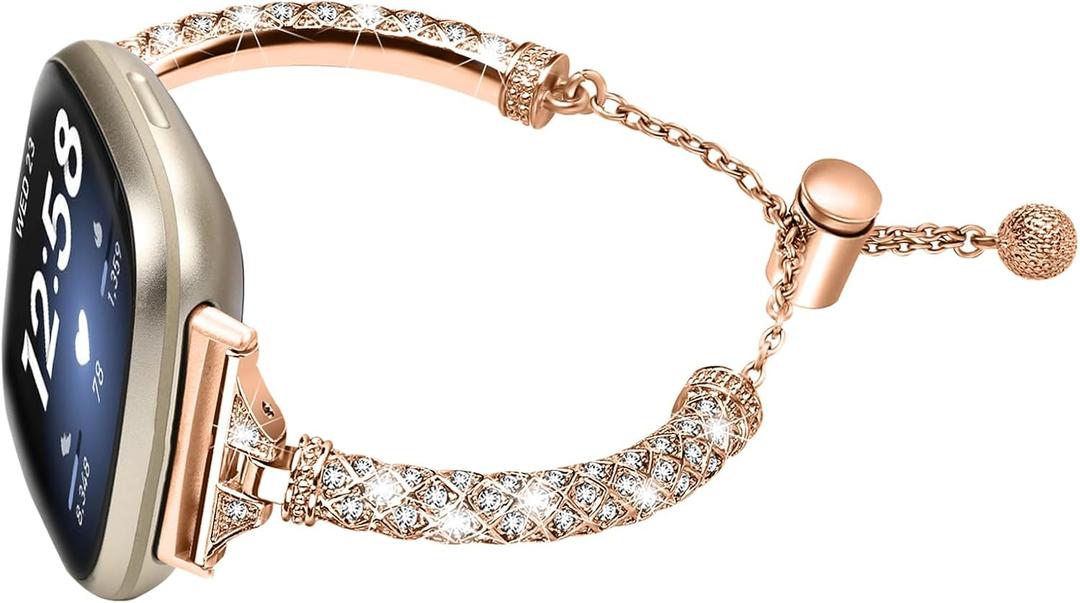 Bracelet Compatible with Fitbit Versa 3/4 Bands, Sense/Sense 2 Bands for Women, Replacement Rhinestone Bling Wristband Strap