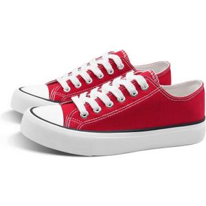 ANTLULU Womens Canvas Shoes Low Top and Lace up Fashion Casual Sneakers Black and White Classic (8.5, Red)