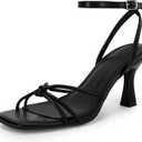 LAICIGO Women's Square Open Toe Heeled Sandals Stiletto Kitten Heel Ankle Buckle Strap Slingback Summer Dress Sandals (Black,8)