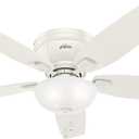 Hunter 52 inch Indoor Ceiling Fan with LED Light - White Ceiling Fan with Pull Chain, For Bedroom, Living Room, or Kitchen, Low Profile Flush Mount, No Remote, 5 Blades - Kenbridge 53378, Fresh White, Large
