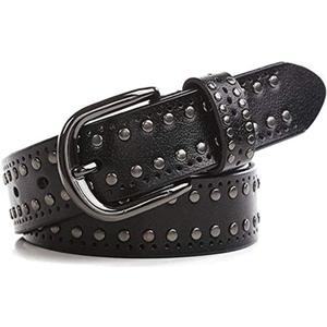 YCMI Womens Circle Studded Leather Belt, Punk Rock Rivets-Belt Ladies Belt for Jeans Pants Dresses,PU Leather Belt for Women (26-42, Black)