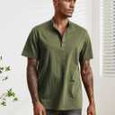 Mens Cotton Linen Shirts Short Sleeve Henley T-Shirt Summer Casual Lightweight Hippie Beach Tops (M)