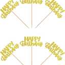 2 x Happy Birthday Cupcake Toppers, Glitter Pink, 12 Pieces, 2.95 x 4.33 inches, Cake Decorations (12, Golden -12 pack)