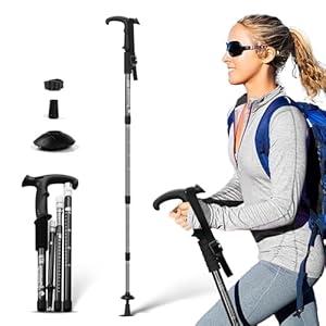 Walking Stick for Hiking, Adjustable Hiking Poles for Men, Women and Kids, Walking Canes for Seniors Balance, Aluminum Trekking Poles Use for Travel, Skiing, Mountaineering (Black)