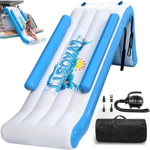LVAOSTT Inflatable Pontoon Slide 11Lx3.2Wx4.5H FT, Inflatable Pontoon Boat Water Slide for Kids Adults Summer Lake Sea Boat Water Fun, Electric Air Pump and Storage Bag