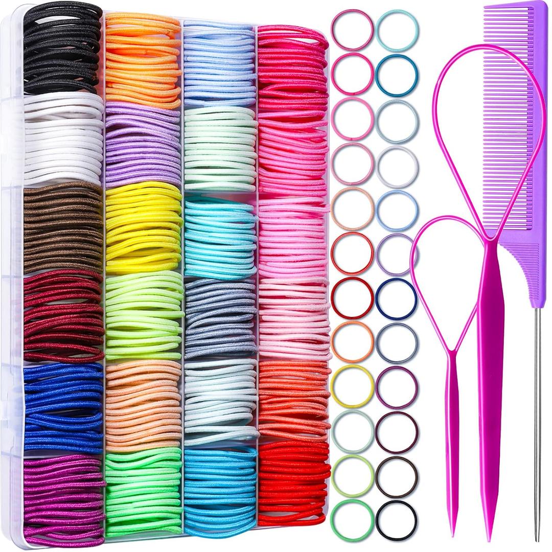 YGDZ Toddler Hair Accessories: 312 Elastic Hair Ties in 24 Colors, Small 3cm No Crease Ponytail Holders for Girls