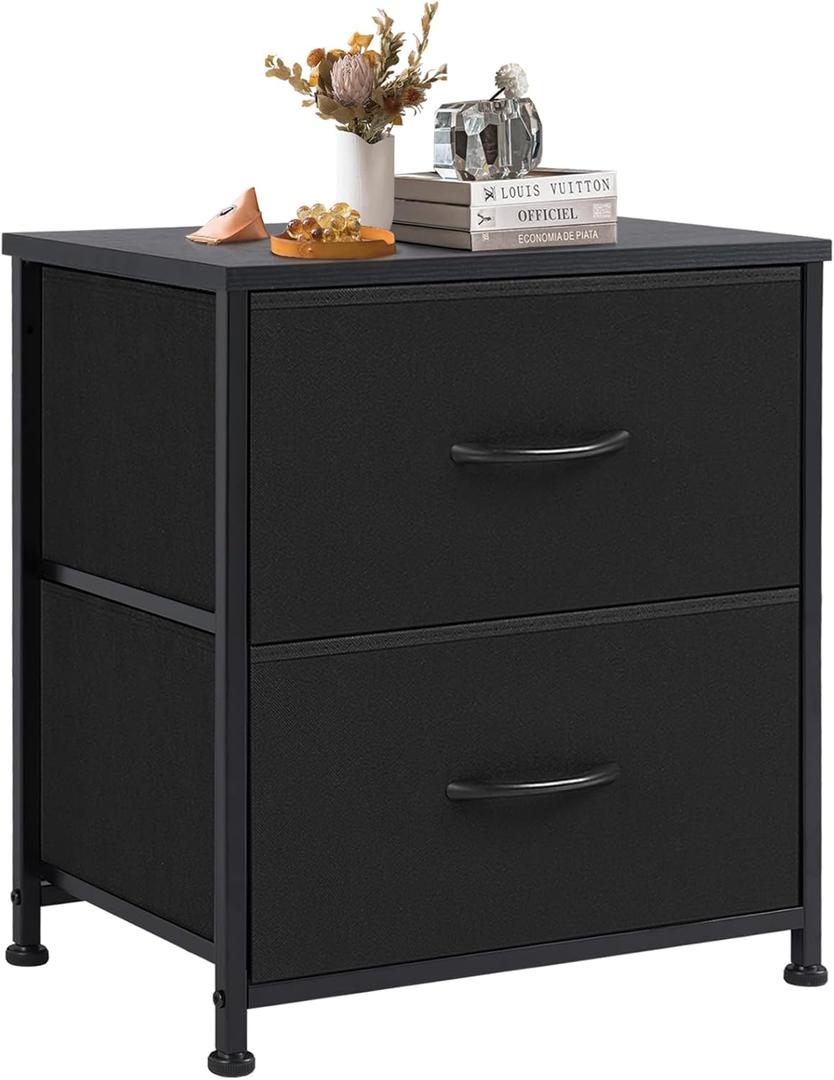 DUMOS Nightstand Small Dresser with 2 Fabric Drawers Side Tables Bedroom End Table Kids Bedside Storage Furniture for 20 inch Tall Night Stand for Closet, Entryway, College Dorm, Black(1 Pack)