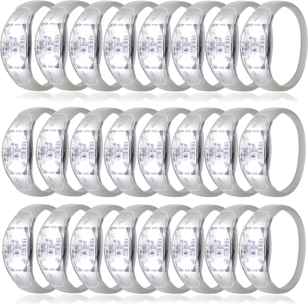 24 Pcs LED Glow Bracelets Sound Activated Bracelet Glow Bracelets with Flashing LED Strobe for Wedding,Carnival,Concerts , Night Events, Rave, Game Prizes, Birthday Party Favor (white) (One Size)
