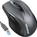 Bluetooth Mouse (BT5.0/3.0 & 2.4G) Rechargeable Wireless Mouse, 4800 DPI Optical Tracking, 6 Adjustable DPI, 2.4GHz with USB A Receiver, Quiet Clicks, Ergonomic Grips, 6 Buttons - Grey