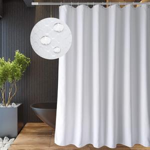 EurCross Solid White Fabric Shower Curtain Extra Long 84 inch, Heavyweight, Water-Repellent Waffle Weave Pattern Bathroom Shower Curtain, Long Size 72 inch Wide by 84 inch Long