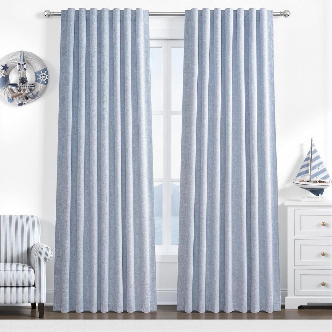 Dusty Blue Blackout Nursery Curtains 84 Inch Length for Kids/Boys Rooms/Bedroom, Floor to Ceiling Track Pleated Window Drapes with Hooks Linen Winter Thermal Coastal Light Blue(50"Wx84"Lx 2Panels)