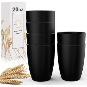 Wrova Wheat Straw Cups 6 PCS Good Alternative to Plastic Reusable Cups 20 oz Unbreakable Drinking Cup Reusable Dishwasher Safe Water Plastic Glasses Black