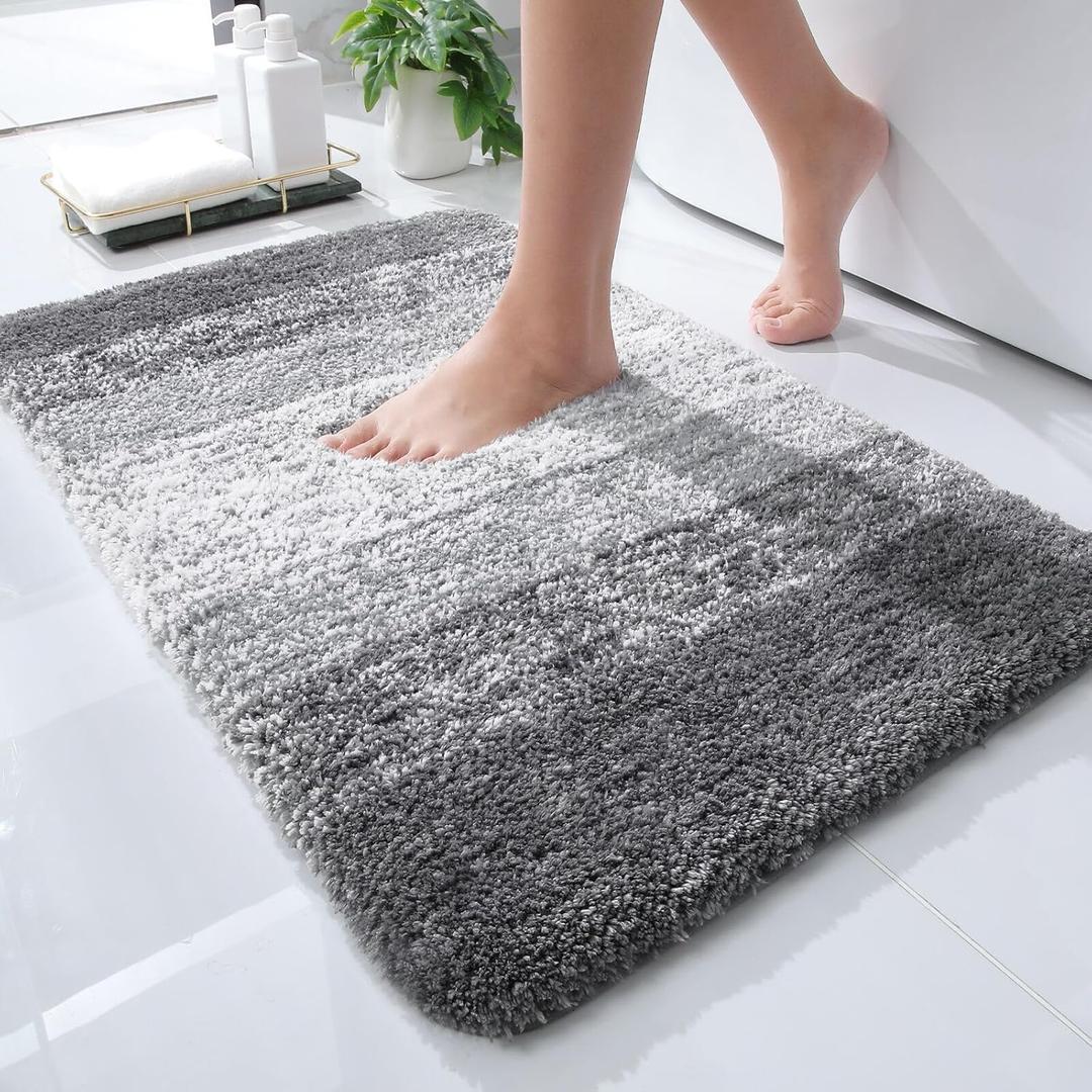 OLANLY Bathroom Rugs Mat 24x16, Extra Soft Absorbent Microfiber Bath Rugs, Rubber Backing, Quick Dry, Machine Washable Bath Mats for Bathroom Floor, Tub, Shower and Home Decor Accessories, Grey