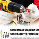 Impact Driver Socket Adapter Set 6 PCS- 1/4 3/8 1/2 Hex Shank 3PCS Swivel Impact Driver Bit Set Socket Holder+3 PCS Straight Drill Bit Adapter Attachments, Silver Drill Accessories-SCS6