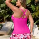 NIeyook Plus Size Swimsuits for Women Two Piece Tankini Bathing Suit with Skirt 2026 V-Neck Tummy Control Swimwear, Size L (Pink)