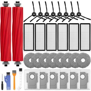 34 PCS Accessories Replacement Kit for Roborock Qrevo S/Qrevo Plus/Qrevo Pro/Qrevo MaxV Vacuum Robot,2 Main Brush,8 Mop Pads,8 Side Brushes,6 HEPA Filter,6 Dust Bags,3 Cleaning Brushes,1 Screwdriver