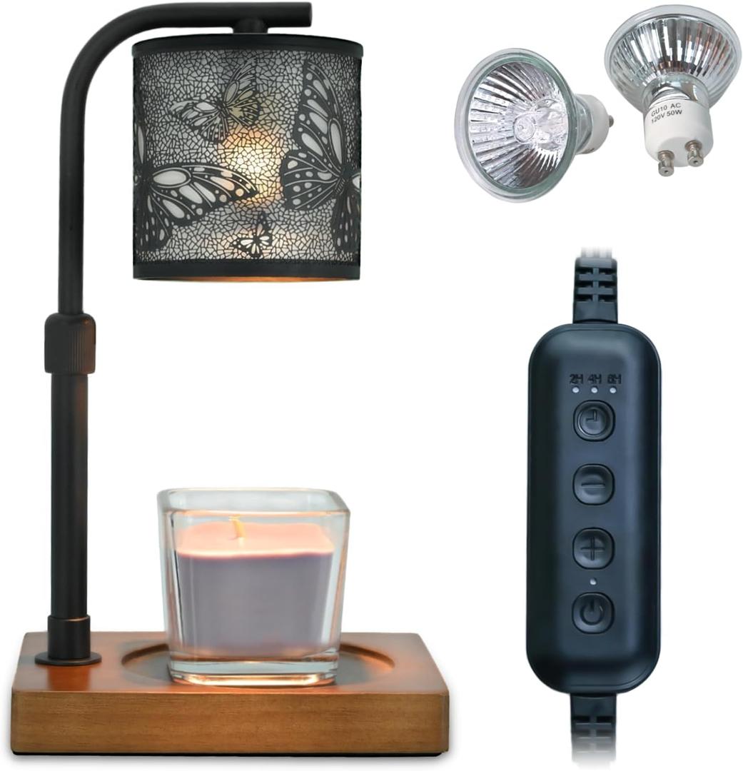 Candle Warmer Lamp Timer - Butterfly Electric Candle Lamp Warmer, Birthday Gifts for Women, for Mom, House Warming Gifts New Home, Candle Warmer for Jar Candles with 2 Bulb (Black Butterfly)
