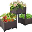 Raised Garden Bed with Legs Plastic Elevated Planters for Outdoor Plants Box Kits for Garden Patio Deck Balcony with Drainage Holes to Planting Flowers,Vegetables,Tomato and Herbs (47.2"(l)x16"(w)x26"(h)/Brown)