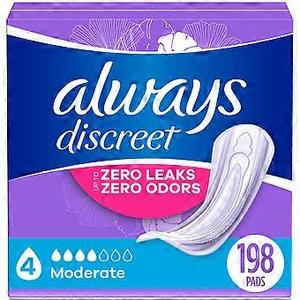 Always Discreet Incontinence & Postpartum Incontinence Pads For Women, Moderate Absorbency - Size 4 - 198ct