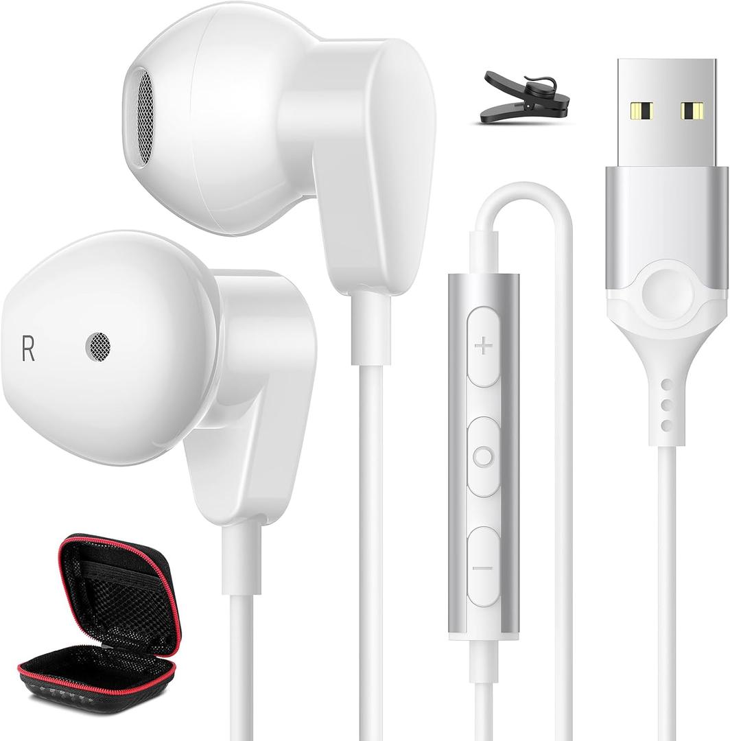 HGCXING USB Earbuds with Microphone for PC, USB A Earbuds, 7.5FT in-Ear Corded Headset for Laptop, Noise Cancelling Volumn Control Mute Headphones for Office Gaming Kids School