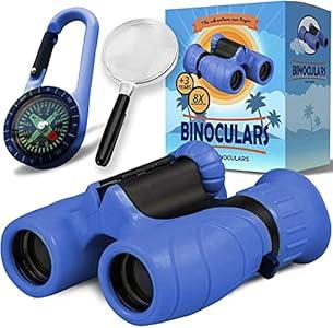 Binoculars for Kids – Perfect Toy for Little Boys and Girls – Extensive Set Incl. Magnifying Glass & Compass – Powerful Magnification 8X21 – 3 to 12 Year Old Kids for Toddler
