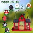 Solar Bird Feeders House for Outside Hanging, Metal Wild Bird Feeder for Outdoors, Large Cardinal Bird Feeder Birdhouses Squirrel Proof (Red)